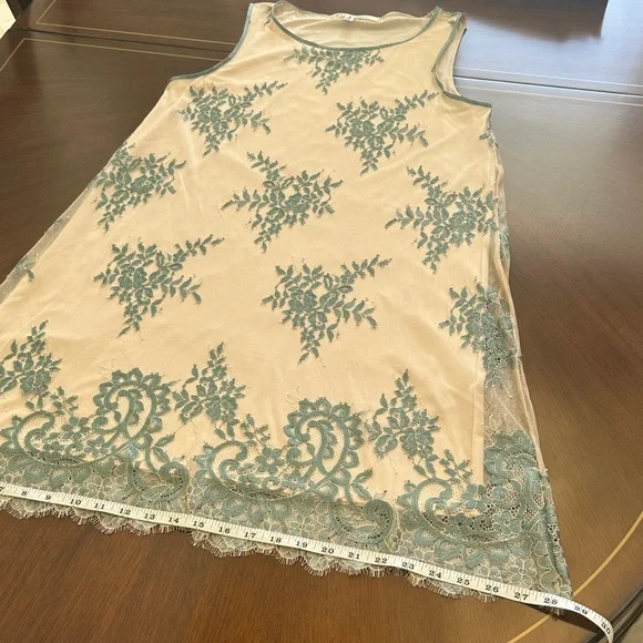 Max Studio Lace Embroidered A-Line Dress – Beige & Teal Floral Size S - Picture 8 of 14